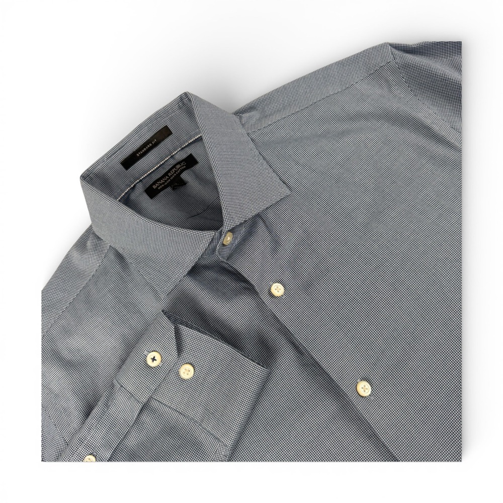 Banana Republic Shirt Mens L Standard Fit Button Down Blue Micro Houndstooth